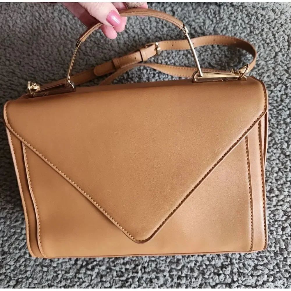 Madison West Tan Vegan Leather Envelope Crossbody Shoulder Satchel Bag Purse